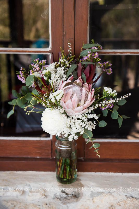 Protea wedding bouquet arrangement